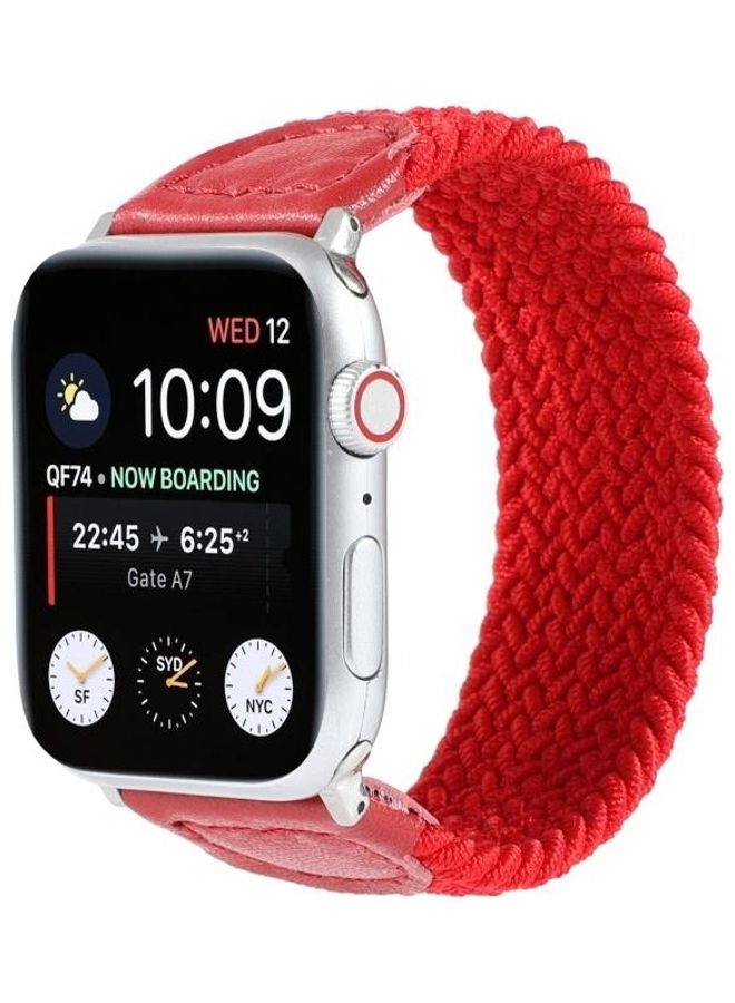 HuHa Nylon with Leather Braided Watchband For Apple Watch Series 7/6/5/4/3/2/1/SE 45/44/42mm Red - Image 3