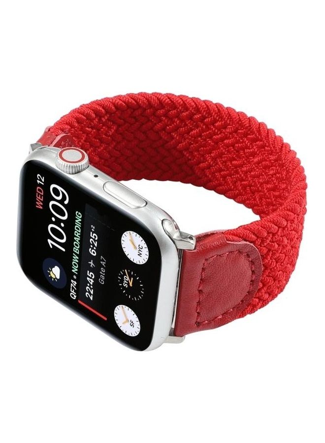 HuHa Nylon with Leather Braided Watchband For Apple Watch Series 7/6/5/4/3/2/1/SE 45/44/42mm Red - Image 4