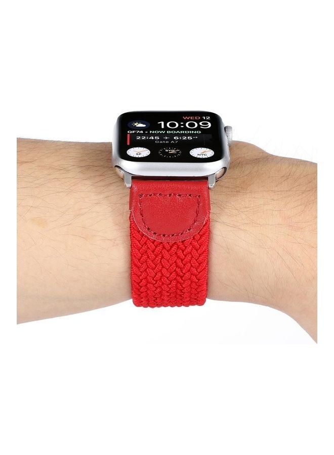 HuHa Nylon with Leather Braided Watchband For Apple Watch Series 7/6/5/4/3/2/1/SE 45/44/42mm Red - Image 5