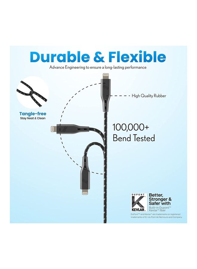Remson Apple MFi Certified Nylon Braided USB-C To Lightning Data Sync And Charging Cable 1.2m Black - Image 2