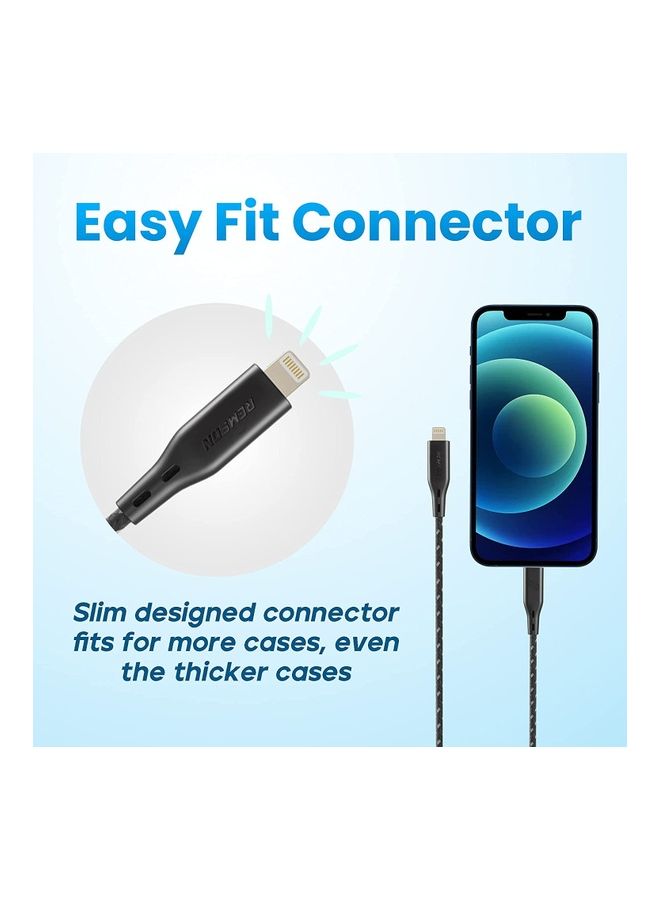Remson Apple MFi Certified Nylon Braided USB-C To Lightning Data Sync And Charging Cable 1.2m Black - Image 3