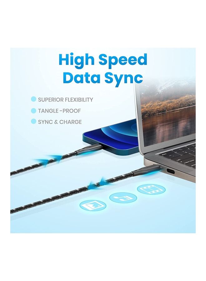 Remson - Apple MFi Certified Nylon Braided USB-C To Lightning Data Sync And Charging Cable 3m Black - Image 1