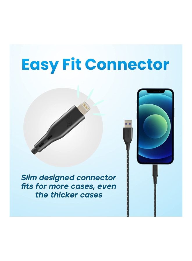 Apple MFi Certified Nylon Braided USB-A To Lightning Data Sync And Charging Cable 2m Black