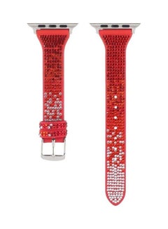 HuHa T Shaped Small Waist Flashing Diamond Genuine Leather Strap Watchband For Apple Watch Series 1/2/3/4/5/6/7/SE 38-40-41mm Red  - Image 2