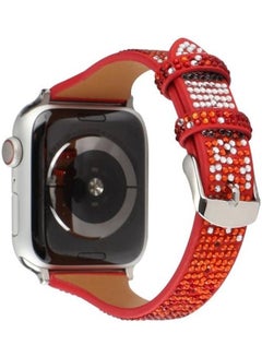 HuHa T Shaped Small Waist Flashing Diamond Genuine Leather Strap Watchband For Apple Watch Series 1/2/3/4/5/6/7/SE 38-40-41mm Red  - Image 4