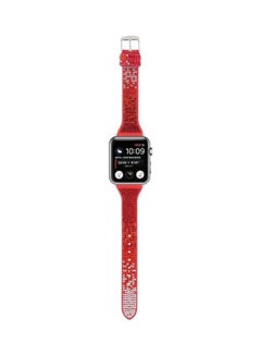 HuHa T Shaped Small Waist Flashing Diamond Genuine Leather Strap Watchband For Apple Watch Series 1/2/3/4/5/6/7/SE 38-40-41mm Red  - Image 5