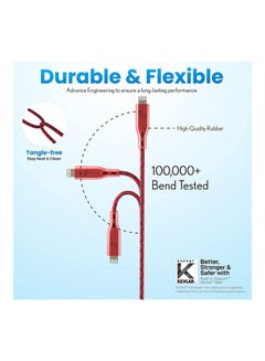 Remson Apple MFi Certified Nylon Braided USB-C To Lightning Data Sync And Charging Cable 1.2m Red  - Image 2