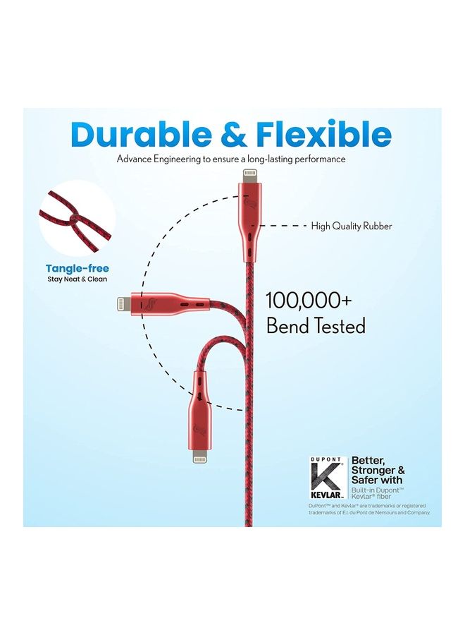 Remson - Apple MFi Certified Nylon Braided USB-C To Lightning Data Sync And Charging Cable 1.2m Red - Image 1