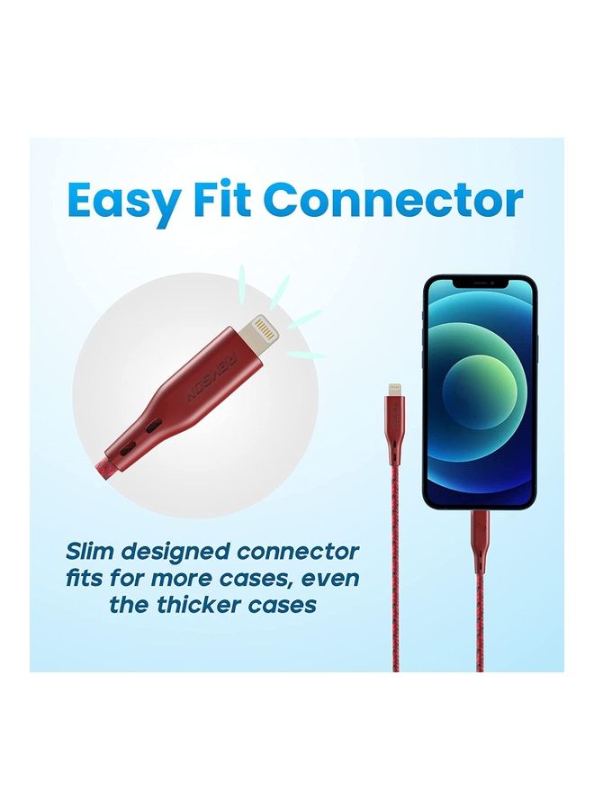 Remson - Apple MFi Certified Nylon Braided USB-C To Lightning Data Sync And Charging Cable 1.2m Red - Image 1