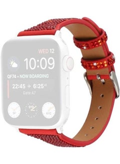 HuHa T Shaped Small Waist Flashing Diamond Genuine Leather Strap Watchband For Apple Watch Series 1/2/3/4/5/6/7/SE 38-40-41mm Red  - Image 1