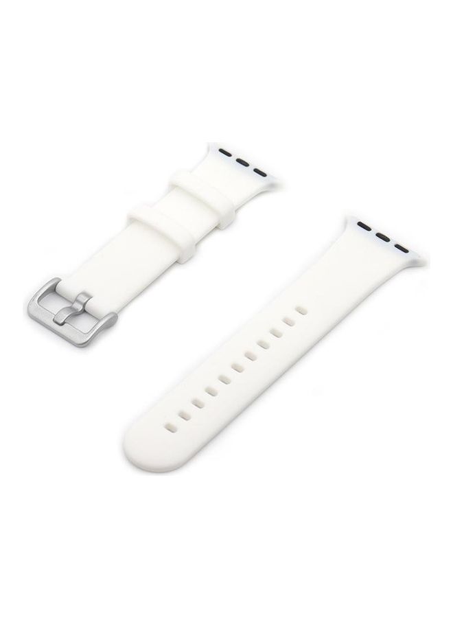 HuHa Silver Buckle Silicone Replacement Strap Watchband for Apple Watch Series 7/6/SE/5/4/3/2/1 42/44/45mm White  - Image 1