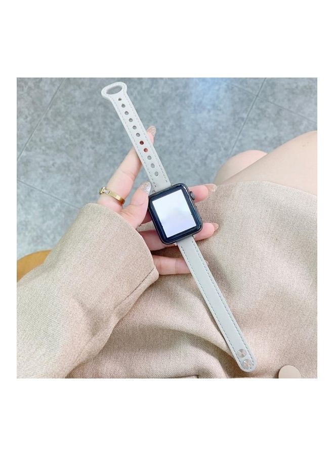 HuHa Double Studs Buckle Genuine Leather Strap Watchband For Apple Watch Series 1/2/3/4/5/6/7/SE 42-44-45mm White  - Image 1
