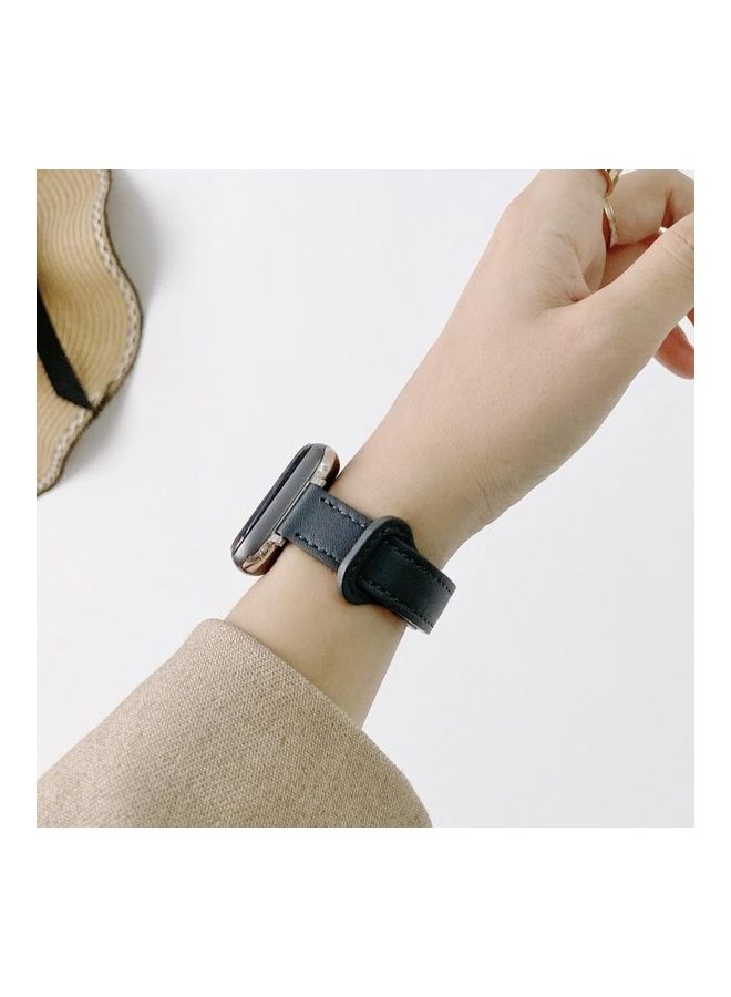 HuHa Double Studs Buckle Genuine Leather Strap Watchband For Apple Watch Series 1/2/3/4/5/6/7/SE 42-44-45mm White  - Image 3