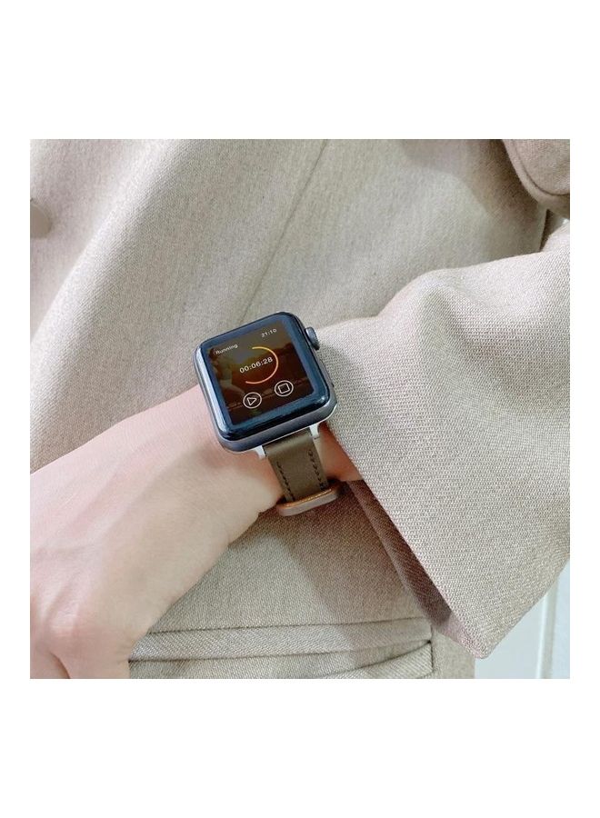 HuHa Double Studs Buckle Genuine Leather Strap Watchband For Apple Watch Series 1/2/3/4/5/6/7/SE 42-44-45mm White  - Image 4