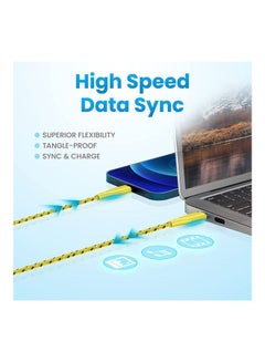 Remson Apple MFi Certified Nylon Braided USB-C To Lightning Data Sync And Charging Cable 1.2m Yellow  - Image 5