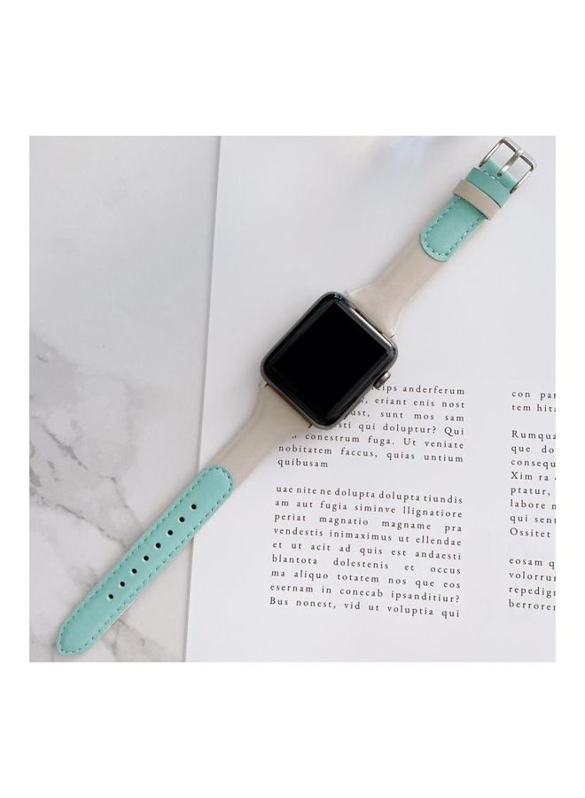 HuHa Small Waist Colour Matching Leather Replacement Strap Watchband For Apple Watch Series 7/6/SE/5/4/3/2/1 41/40/38mm Mint Green/White - Image 1