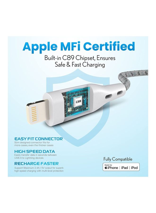 Remson - Apple MFi Certified Nylon Braided USB-A To Lightning Data Sync And Charging Cable Grey - Image 1