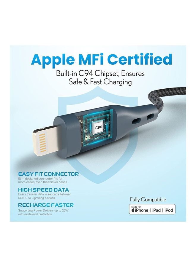 Remson - Apple MFi Certified Nylon Braided USB-C To Lightning Data Sync And Charging Cable 1.2m Blue - Image 1