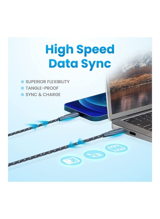 Remson - Apple MFi Certified Nylon Braided USB-C To Lightning Data Sync And Charging Cable 1.2m Blue - Image 1
