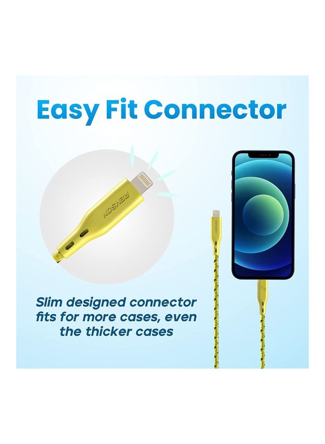 Remson - Apple MFi Certified Nylon Braided USB-C To Lightning Data Sync And Charging Cable 2m Yellow - Image 1