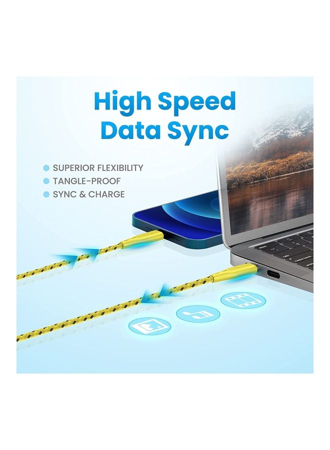 Remson - Apple MFi Certified Nylon Braided USB-C To Lightning Data Sync And Charging Cable 2m Yellow - Image 1
