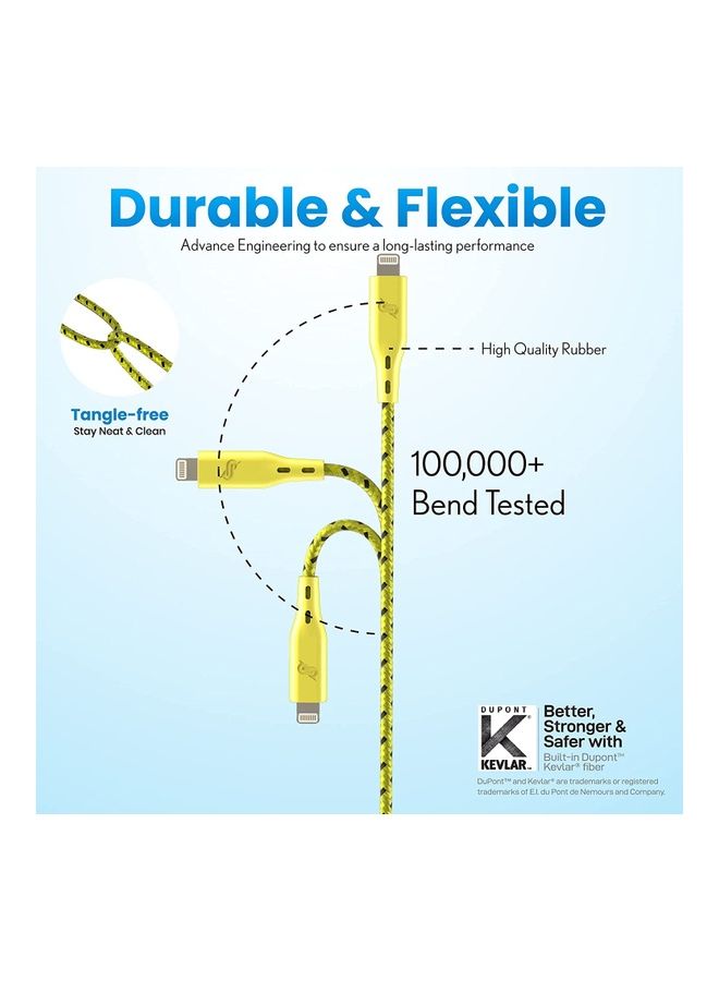 Remson - Apple MFi Certified Nylon Braided USB-C To Lightning Data Sync And Charging Cable 2m Yellow - Image 1