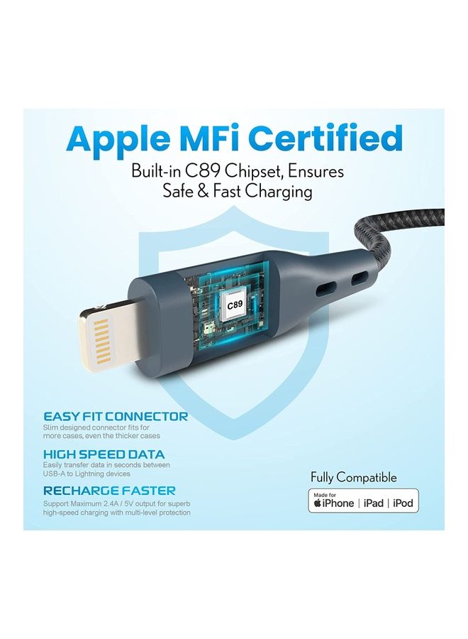 Remson - Apple MFi Certified Nylon Braided USB-A To Lightning Data Sync And Charging Cable 2m Blue - Image 1