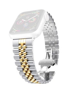 HuHa Women Five Beads Stainless Steel Replacement Watchband For Apple Watch Series 1/2/3/4/5/6/7/SE 42-44-45mm Silver/Gold  - Image 1