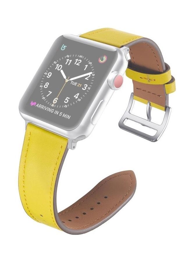 HuHa Small Waist Leather Replacement Strap Watchband For Apple Watch Series 7/6/SE/5/4/3/2/1 42/44/45mm Yellow - Image 1