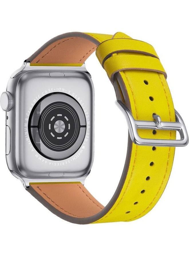 HuHa Small Waist Leather Replacement Strap Watchband For Apple Watch Series 7/6/SE/5/4/3/2/1 42/44/45mm Yellow - Image 3