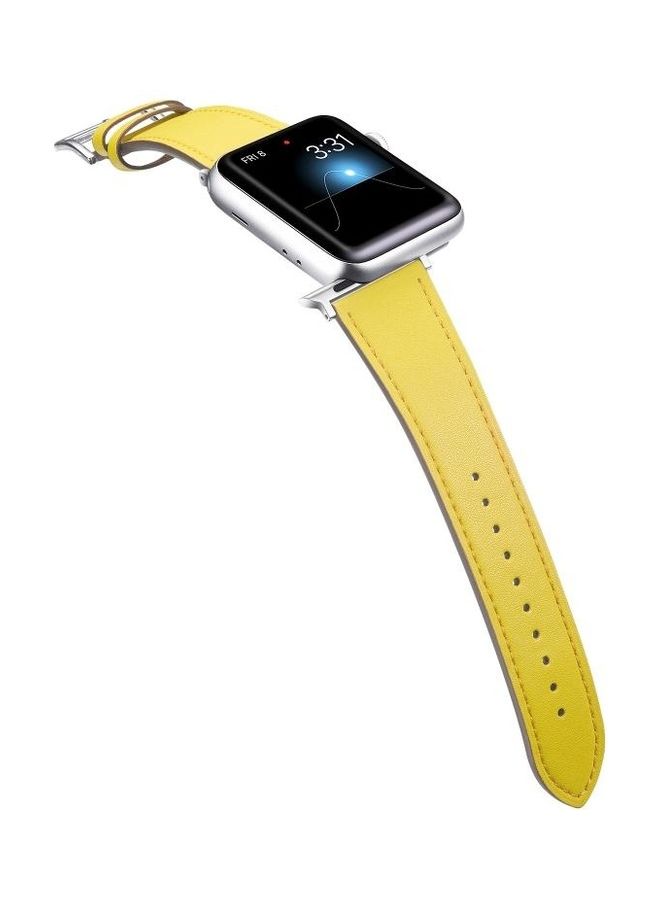 HuHa Small Waist Leather Replacement Strap Watchband For Apple Watch Series 7/6/SE/5/4/3/2/1 42/44/45mm Yellow - Image 4