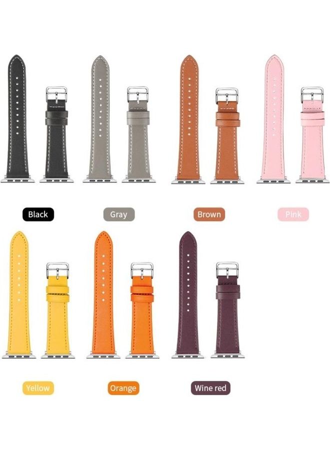 HuHa Small Waist Leather Replacement Strap Watchband For Apple Watch Series 7/6/SE/5/4/3/2/1 42/44/45mm Yellow - Image 5