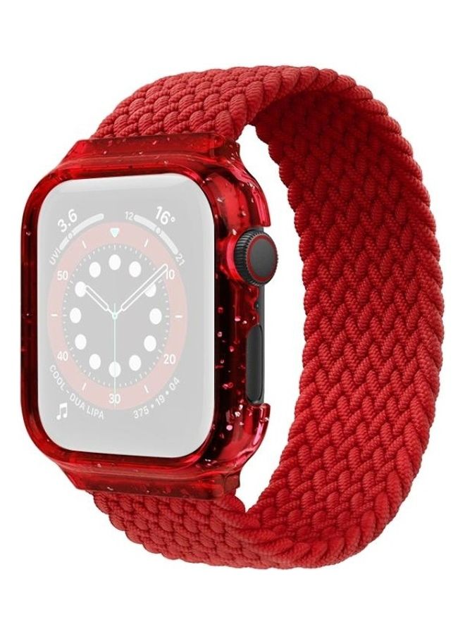 HuHa Weave Replacement Wrist Strap Watchbands with Frame For Apple Watch Series 1/2/3/4/5/6/7/SE 42-44-45mm Red - Image 1