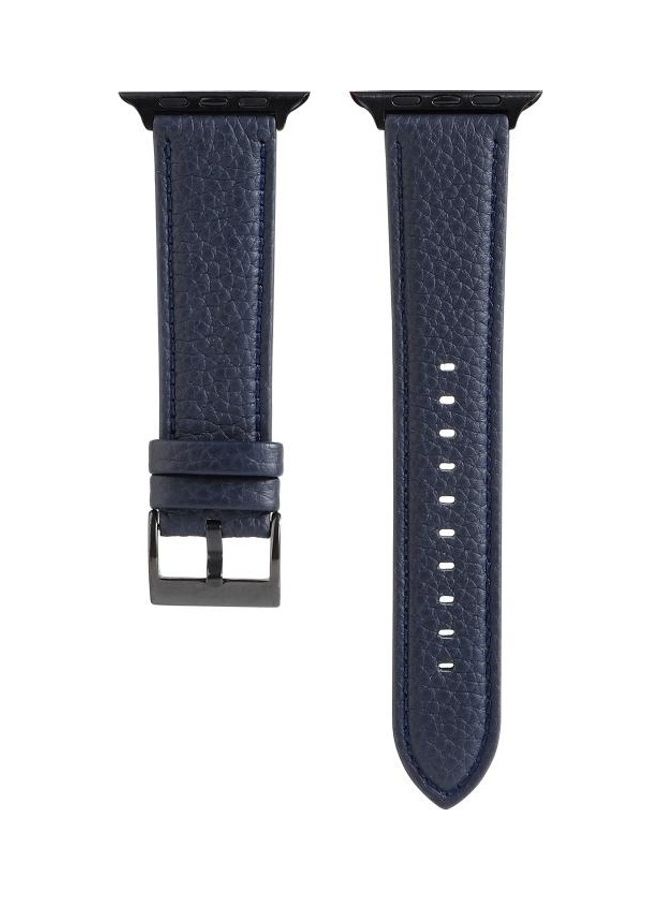 HuHa Litchi Texture Genuine Leather Watchband For Apple Watch Series 7/6/SE/5/4/3/2/1 38/40/41mm Navy Blue - Image 2