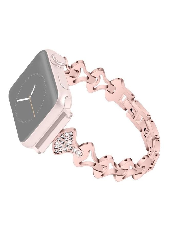 HuHa Sector Shape Diamond Metal Replacement Strap Watchband For Apple Watch Series 7/6/SE/5/4/3/2/1 45/44/42mm Rose Gold  - Image 1