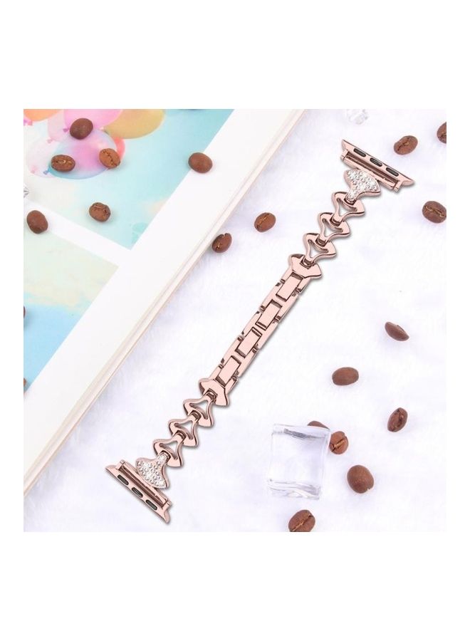 HuHa Sector Shape Diamond Metal Replacement Strap Watchband For Apple Watch Series 7/6/SE/5/4/3/2/1 45/44/42mm Rose Gold  - Image 5