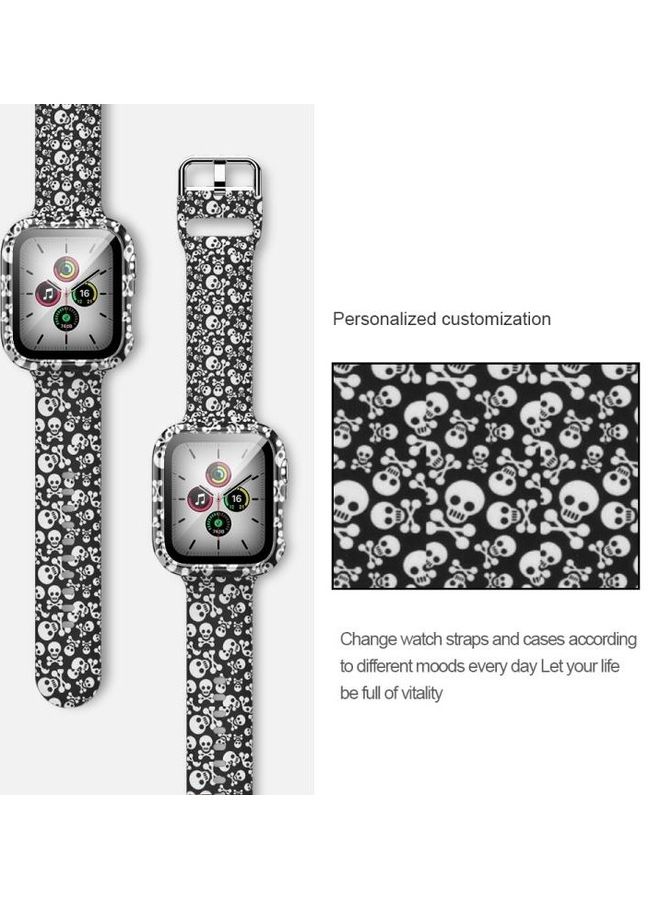 HuHa Silicone Printing Integrated Replacement Case with Watchband For Apple Watch Series 7/6/SE/5/4/3/2/1 41/40/38mm Skull - Image 2