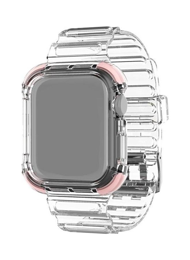 HuHa Integrated Crystal Clear Colour Contrast Replacement Strap Watchband For Apple Watch Series 7/6/SE/5/4/3/2/1 42/44/45mm Pink - Image 1