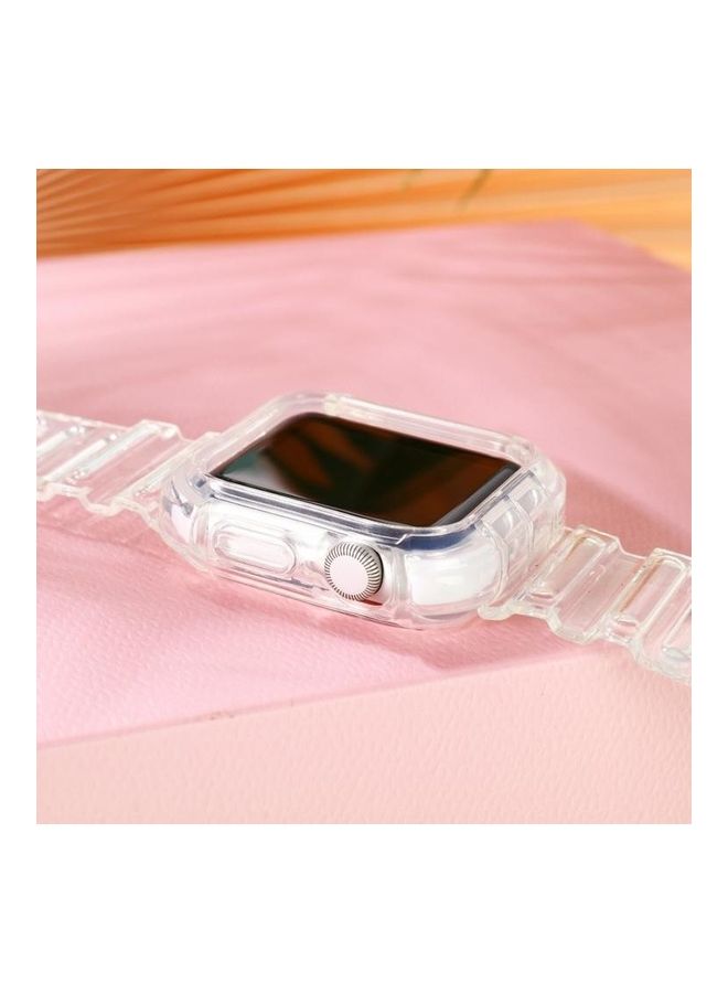 HuHa Integrated Crystal Clear Colour Contrast Replacement Strap Watchband For Apple Watch Series 7/6/SE/5/4/3/2/1 42/44/45mm Pink - Image 5