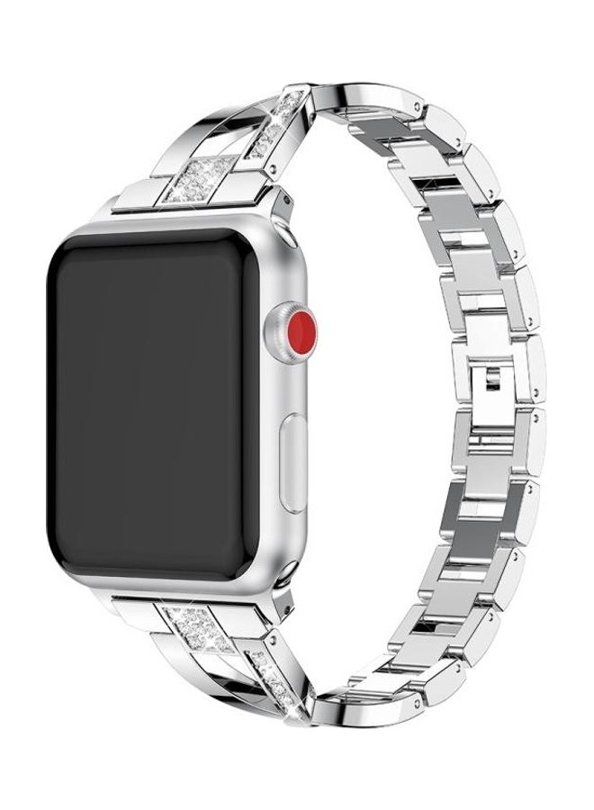 HuHa X Shaped Diamond Studded Solid Stainless Steel Wrist Strap Band For Apple Watch Series 1/2/3 42mm Silver - Image 1