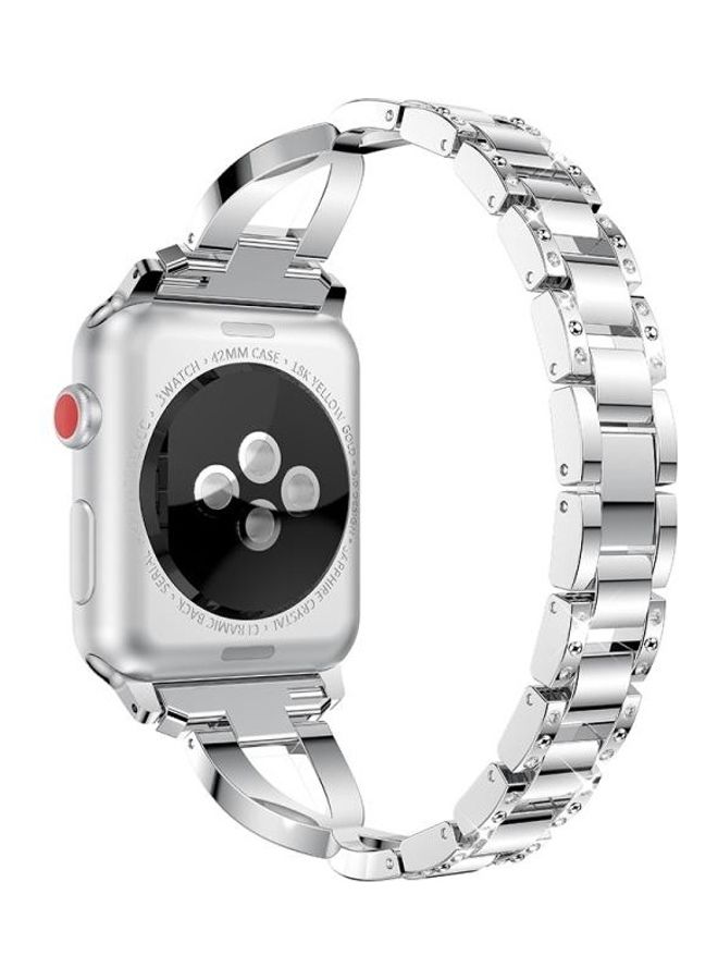 HuHa X Shaped Diamond Studded Solid Stainless Steel Wrist Strap Band For Apple Watch Series 1/2/3 42mm Silver - Image 3