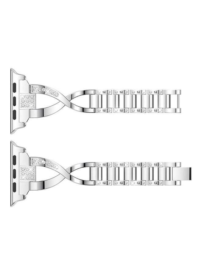 HuHa X Shaped Diamond Studded Solid Stainless Steel Wrist Strap Band For Apple Watch Series 1/2/3 42mm Silver - Image 2