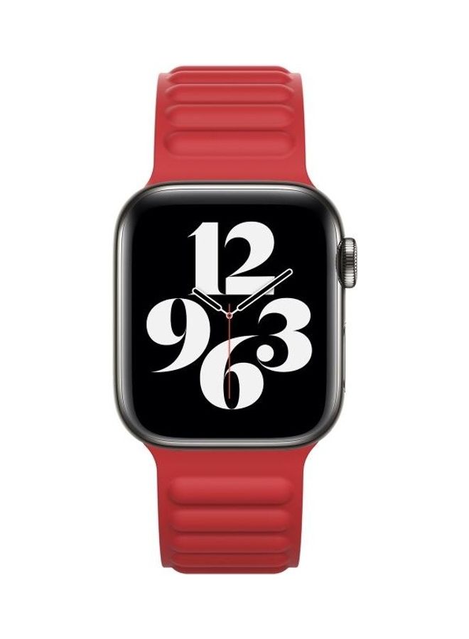 هوها سوار من السيليكون بتصميم سلسلة مغناطيسية لساعة أبل سيريز 7/6/SE/5/4/3/2/1 45/44/42 مم أحمر - Image 3