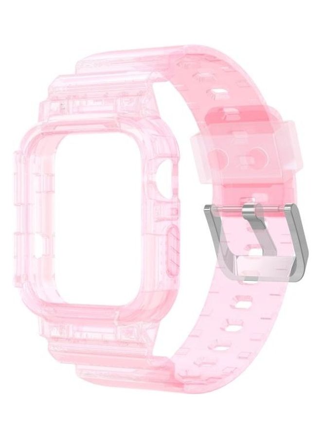 HuHa TPU Integrated Replacement Case Watchband For Apple Watch Series 1/2/3/4/5/6/7/SE 42-44-45mm Transparent Pink - Image 1