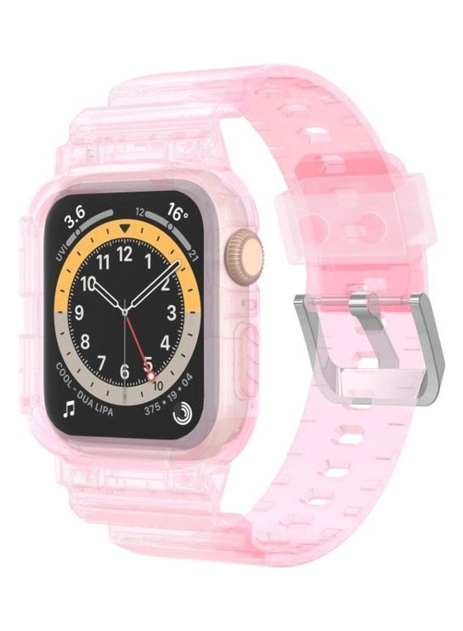 HuHa TPU Integrated Replacement Case Watchband For Apple Watch Series 1/2/3/4/5/6/7/SE 42-44-45mm Transparent Pink - Image 2