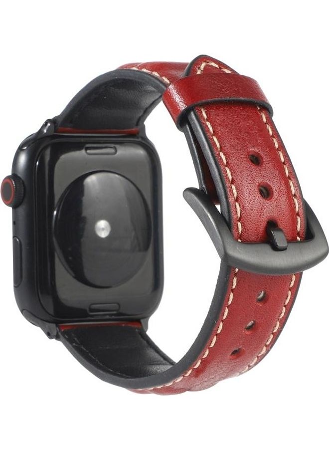 HuHa Genuine Leather Watchband For Apple Watch Series 7/6/SE/5/4/3/2/1 42/44/45mm Red - Image 1