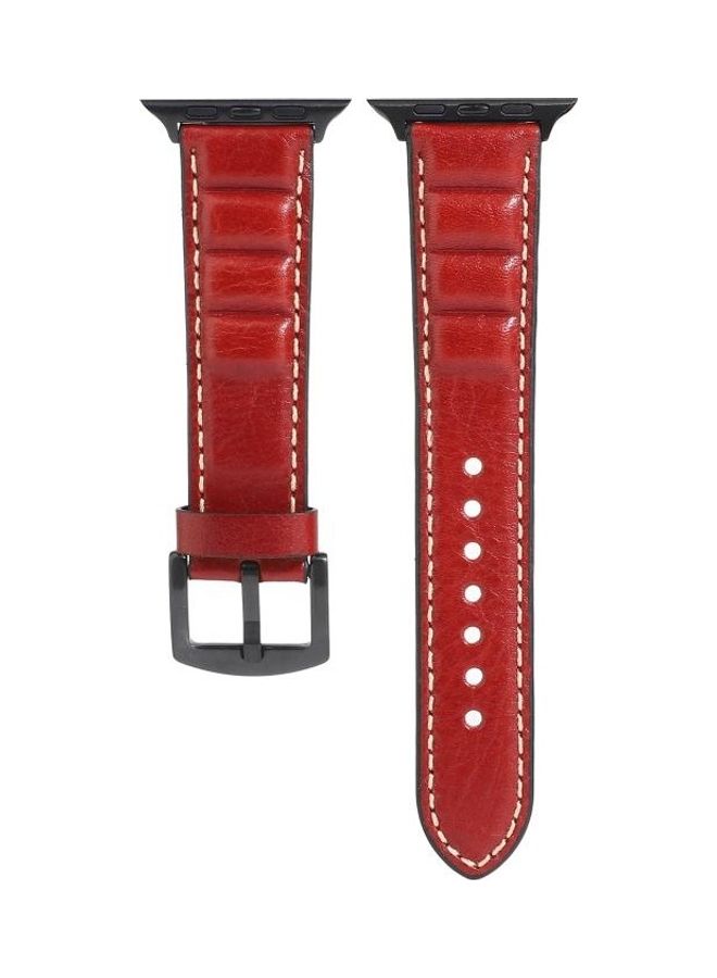 HuHa Genuine Leather Watchband For Apple Watch Series 7/6/SE/5/4/3/2/1 42/44/45mm Red - Image 2