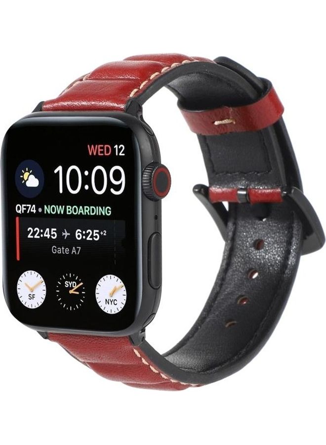 HuHa Genuine Leather Watchband For Apple Watch Series 7/6/SE/5/4/3/2/1 42/44/45mm Red - Image 3