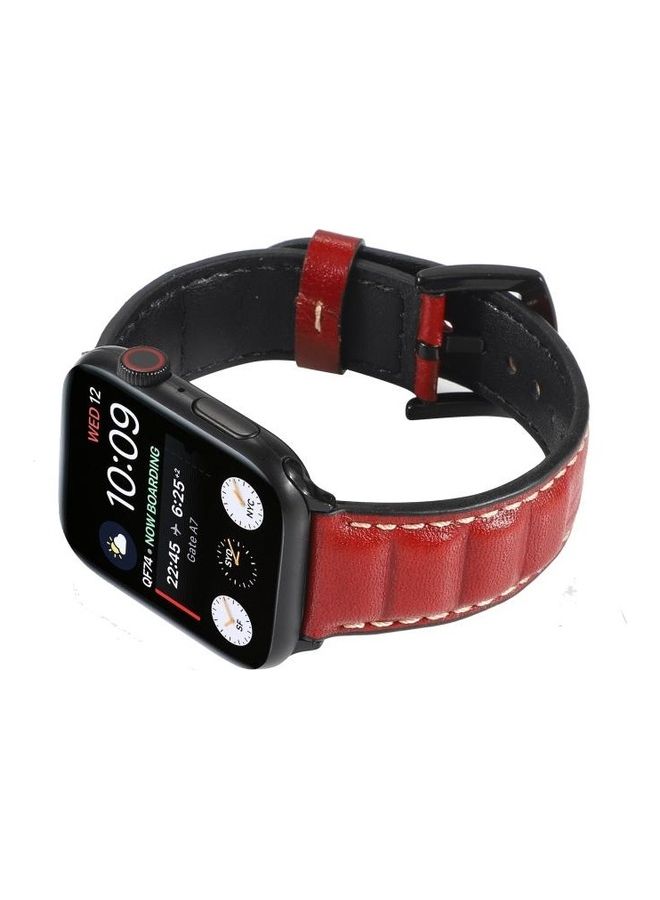 HuHa Genuine Leather Watchband For Apple Watch Series 7/6/SE/5/4/3/2/1 42/44/45mm Red - Image 4