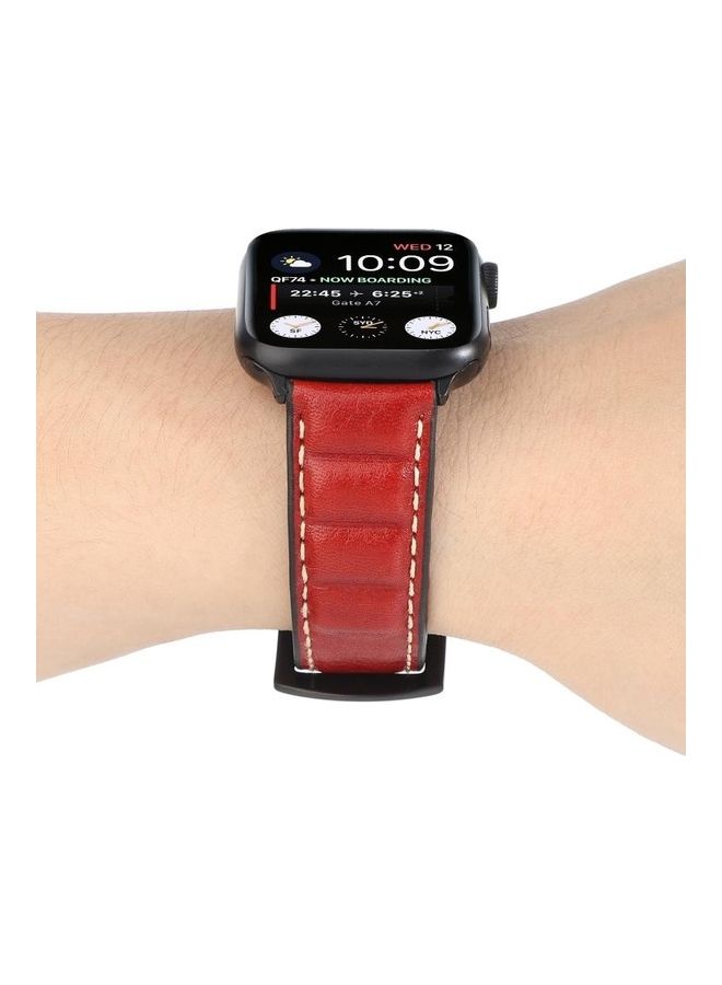 HuHa Genuine Leather Watchband For Apple Watch Series 7/6/SE/5/4/3/2/1 42/44/45mm Red - Image 5